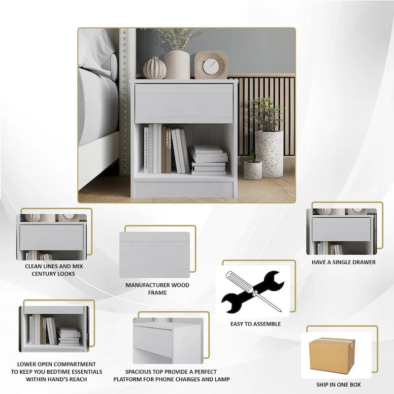 CraftPorch Simple Clean-Lines One Drawer Nightstand