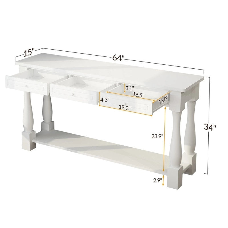 Console Table for Entryway with Storage Drawers and Shelf