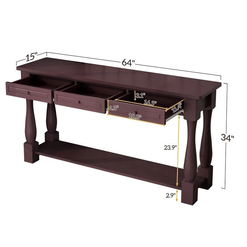 Console Table for Entryway with Storage Drawers and Shelf