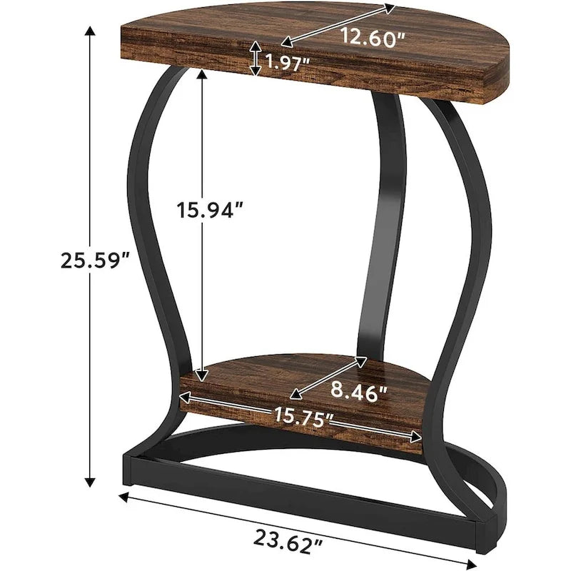 Half-Round End Table, 2-tier Wooden Half Moon Side Table Small Semi Circle Accent Table