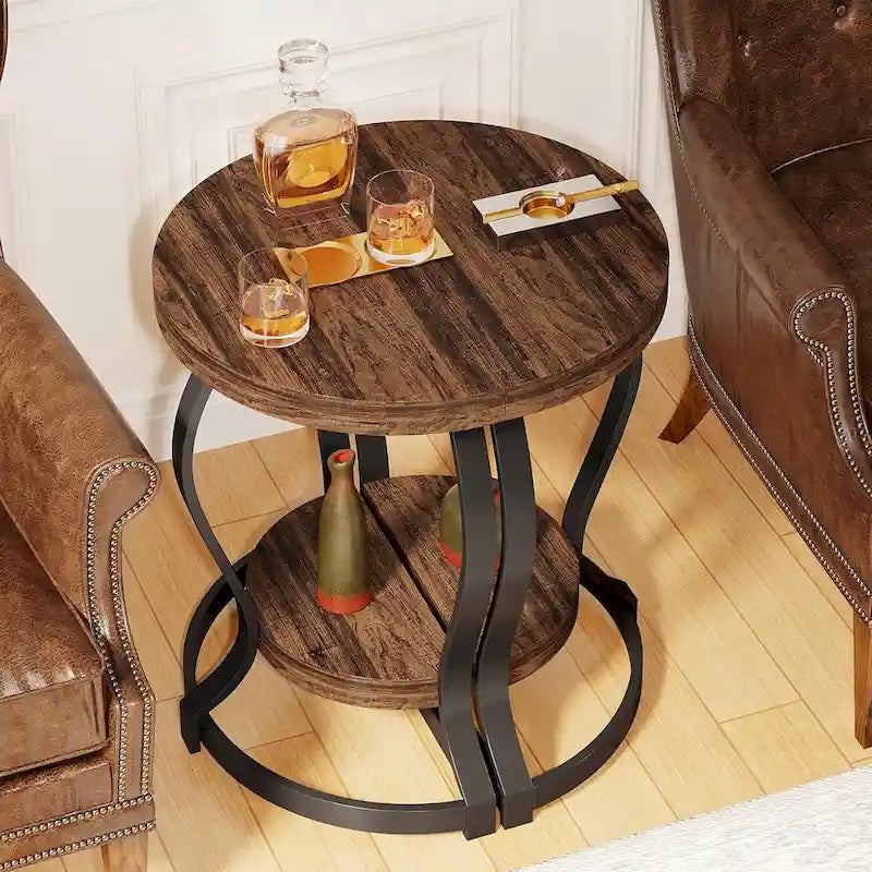 Half-Round End Table, 2-tier Wooden Half Moon Side Table Small Semi Circle Accent Table