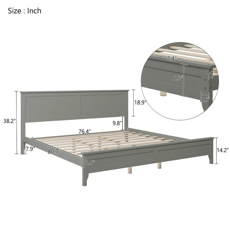 Modern King Bed Frame with Headboard and Footboard, King Size Platform Bed with Wood Slats Support