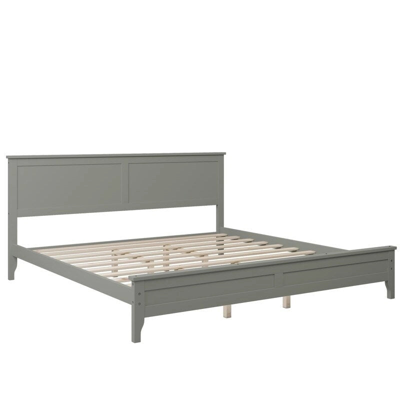 Modern King Bed Frame with Headboard and Footboard, King Size Platform Bed with Wood Slats Support