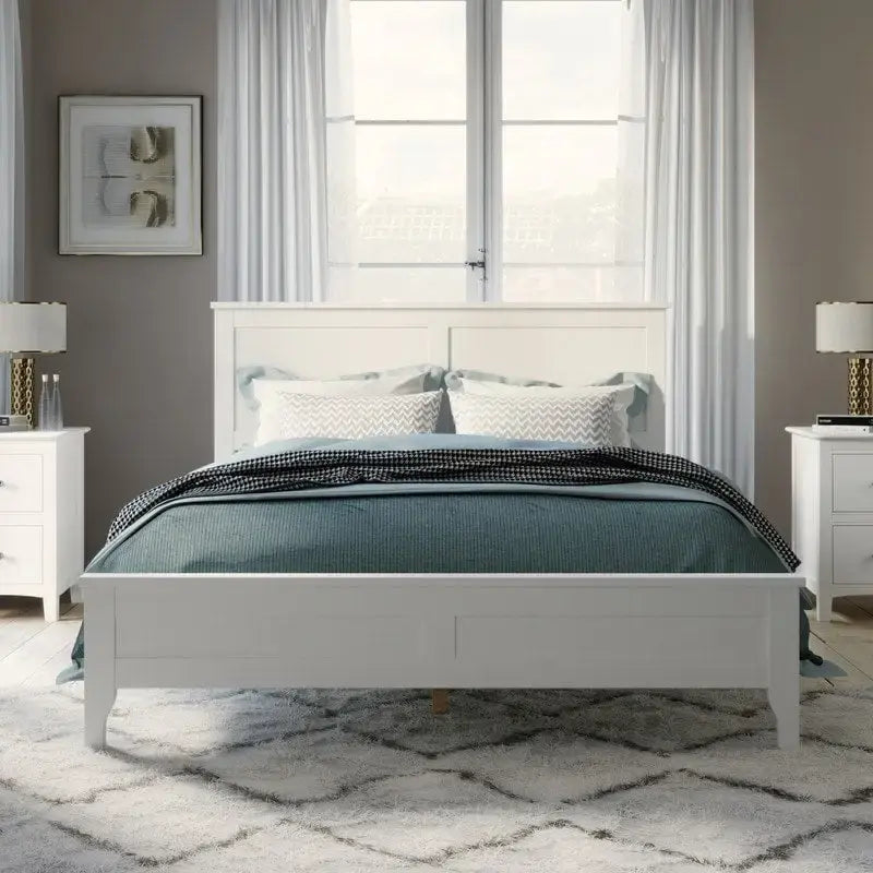Modern King Bed Frame with Headboard and Footboard, King Size Platform Bed with Wood Slats Support