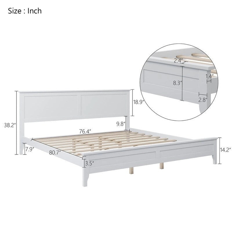 Modern King Bed Frame with Headboard and Footboard, King Size Platform Bed with Wood Slats Support