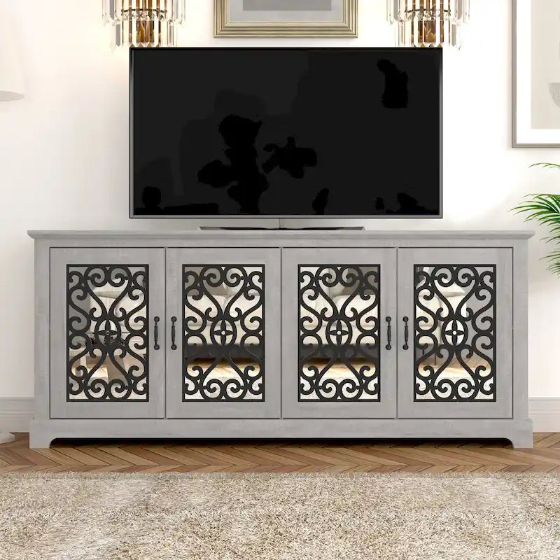 GALANO Calidia 68.2 in. Grey Stone 4-Door Wide TV Stand for TVs up to 75 in. - 68.2 L x 17.1 W x 29.3 H