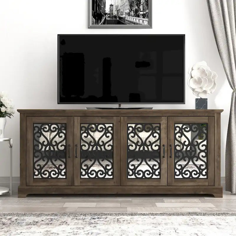 GALANO Calidia 68.2 in. Grey Stone 4-Door Wide TV Stand for TVs up to 75 in. - 68.2 L x 17.1 W x 29.3 H