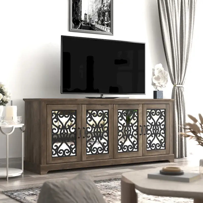 GALANO Calidia 68.2 in. Grey Stone 4-Door Wide TV Stand for TVs up to 75 in. - 68.2 L x 17.1 W x 29.3 H