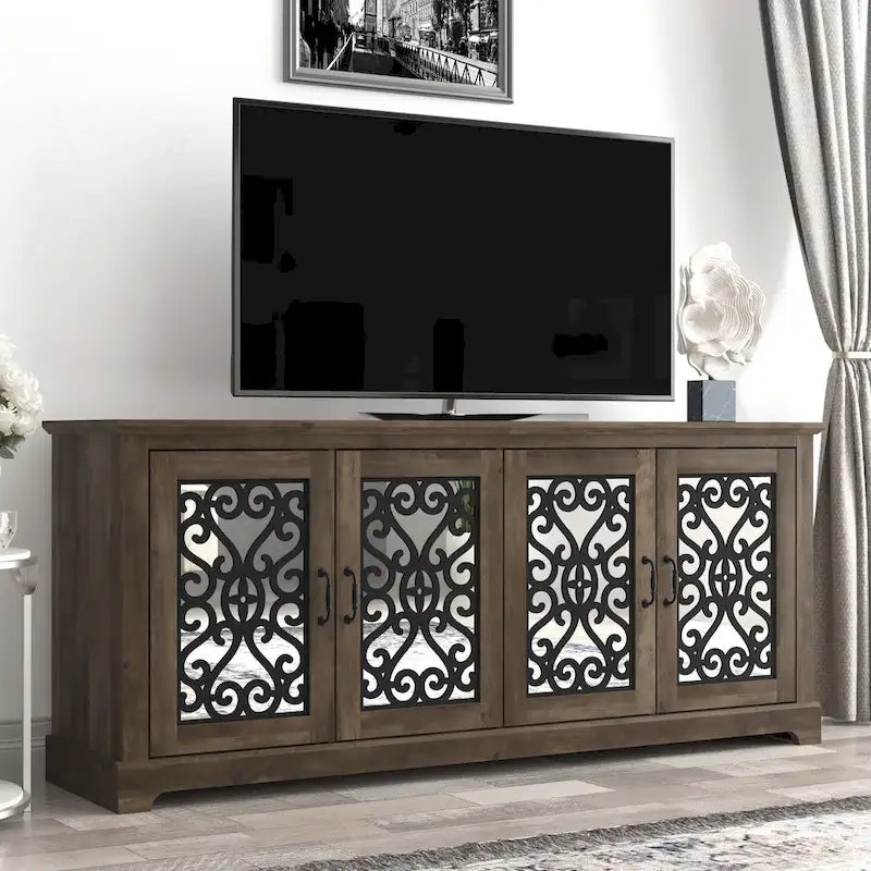 GALANO Calidia 68.2 in. Grey Stone 4-Door Wide TV Stand for TVs up to 75 in. - 68.2 L x 17.1 W x 29.3 H