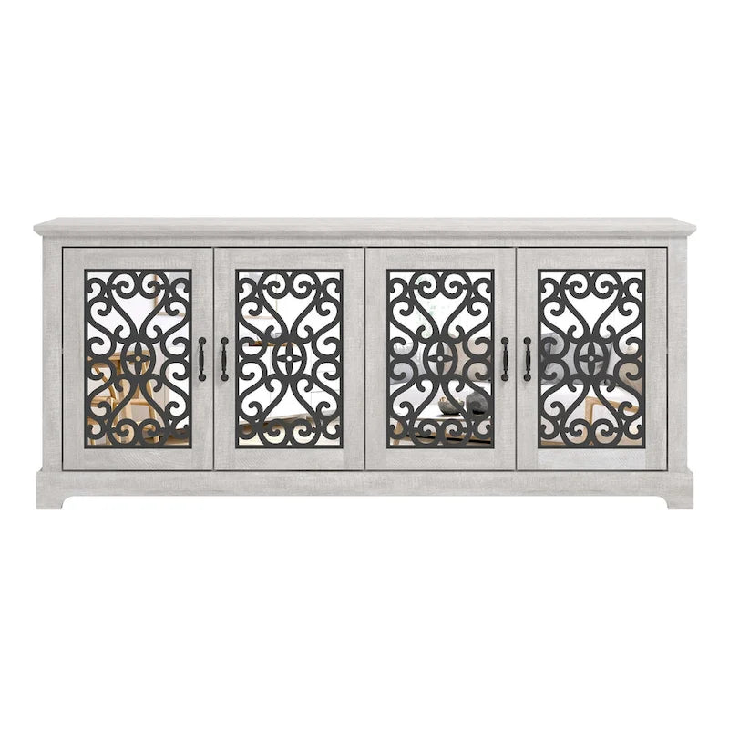 GALANO Calidia 68.2 in. Grey Stone 4-Door Wide TV Stand for TVs up to 75 in. - 68.2 L x 17.1 W x 29.3 H