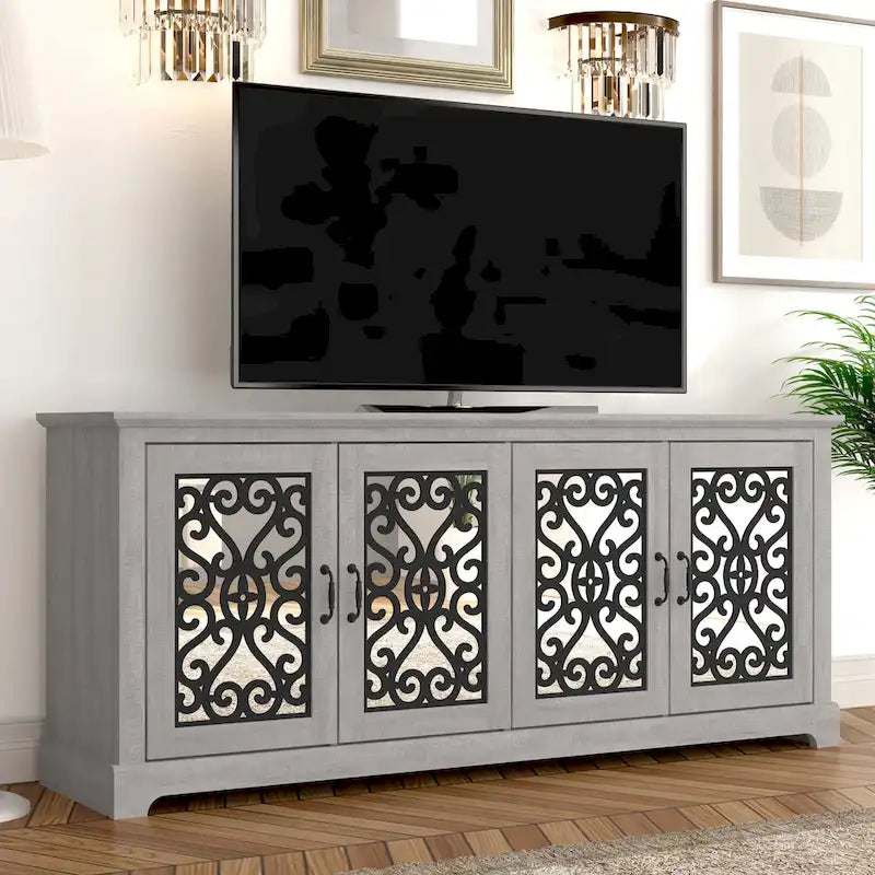 GALANO Calidia 68.2 in. Grey Stone 4-Door Wide TV Stand for TVs up to 75 in. - 68.2 L x 17.1 W x 29.3 H