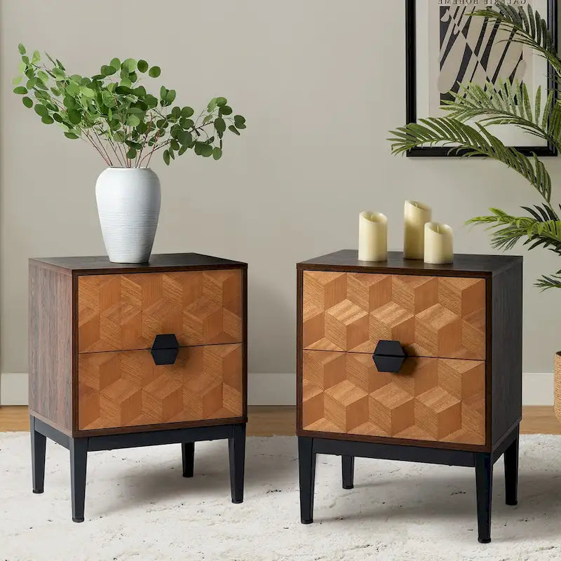 Apakah Modern 25 Tall 2-Drawer Nightstand with Charging Station and Adjustable Legs Set of 2 by HULALA HOME