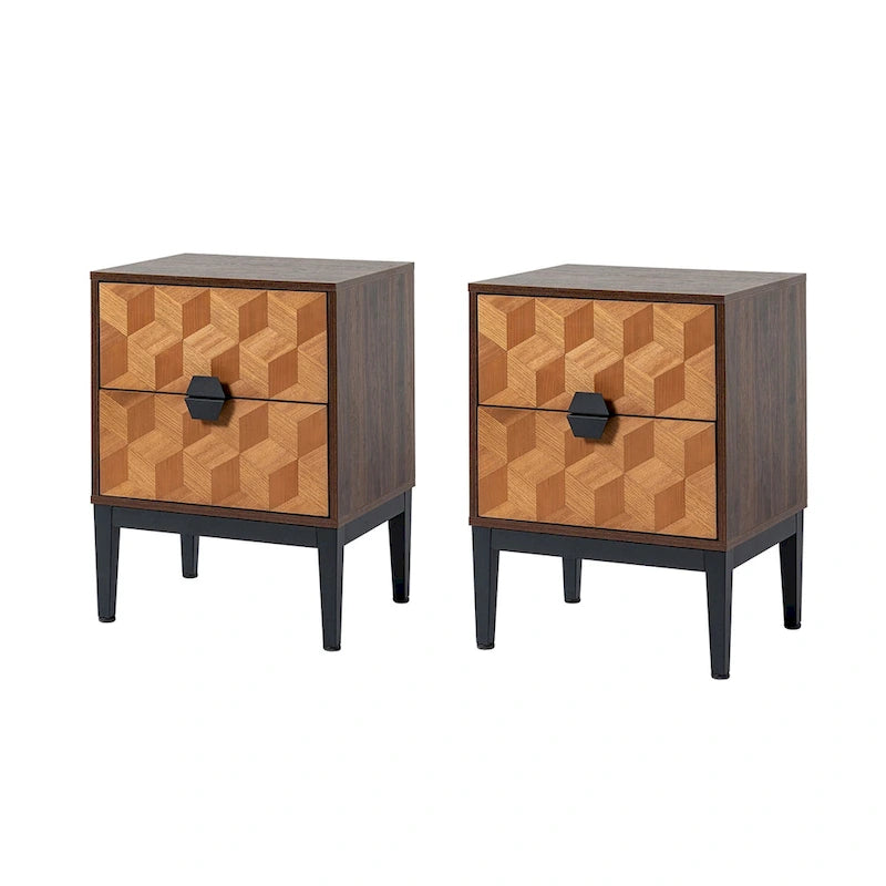 Apakah Modern 25 Tall 2-Drawer Nightstand with Charging Station and Adjustable Legs Set of 2 by HULALA HOME