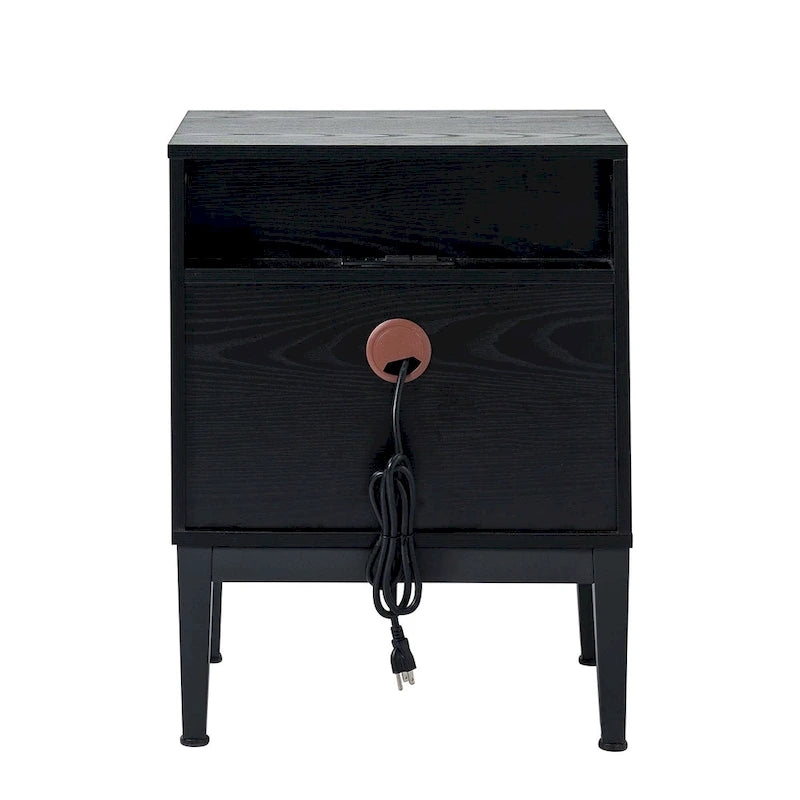 Apakah Modern 25 Tall 2-Drawer Nightstand with Charging Station and Adjustable Legs Set of 2 by HULALA HOME