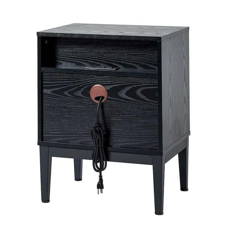 Apakah Modern 25 Tall 2-Drawer Nightstand with Charging Station and Adjustable Legs Set of 2 by HULALA HOME