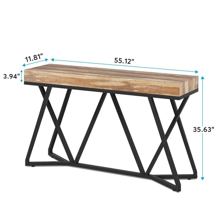 55 Inch Wood Console Table, Sofa Table Entryway Table with Unique Metal Legs
