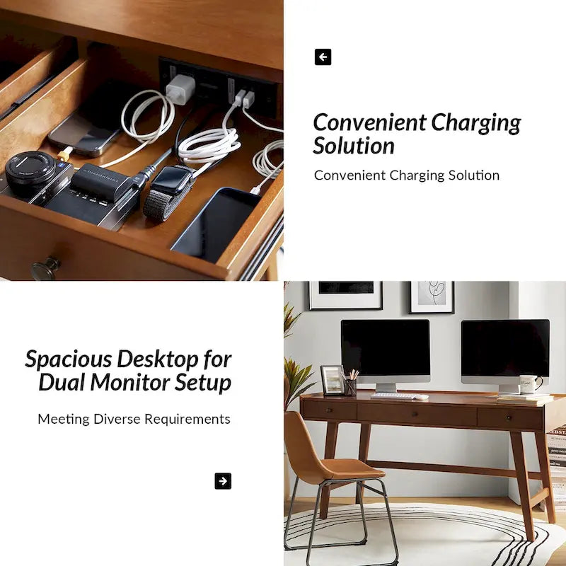 Eugenia Mid-century Office Desk with Drawer Divider&Cable Management&Charging Station by HULALA HOME