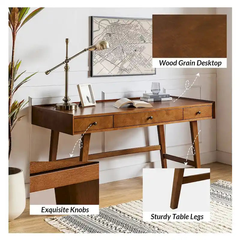 Eugenia Mid-century Office Desk with Drawer Divider&Cable Management&Charging Station by HULALA HOME