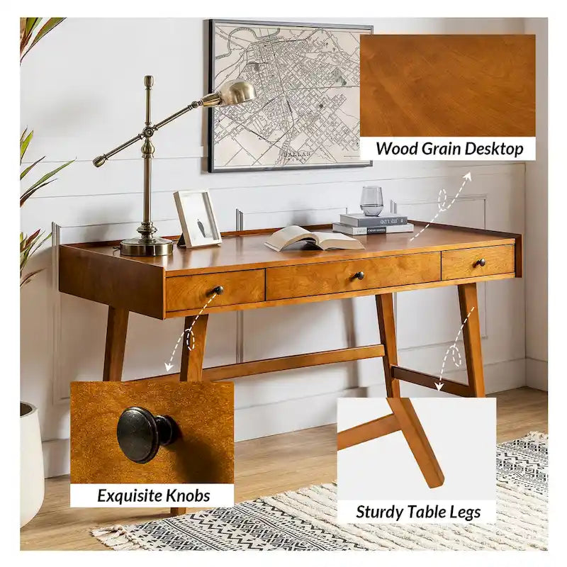 Eugenia Mid-century Office Desk with Drawer Divider&Cable Management&Charging Station by HULALA HOME
