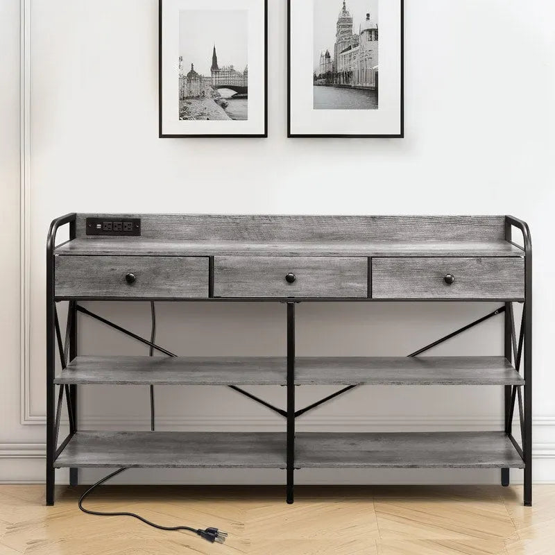 Console Table with Outlets and USB Ports, Narrow Entryway Table with 3-Drawer