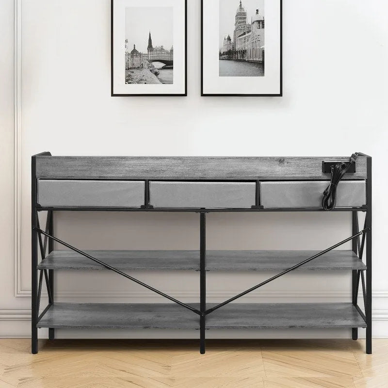 Console Table with Outlets and USB Ports, Narrow Entryway Table with 3-Drawer