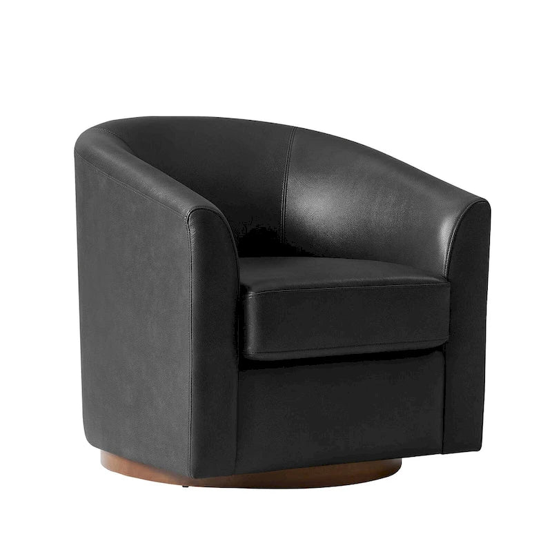 Althea Modern Genuine Leather Swivel Barrel Chair with Solid Wood Base By HULALA HOME