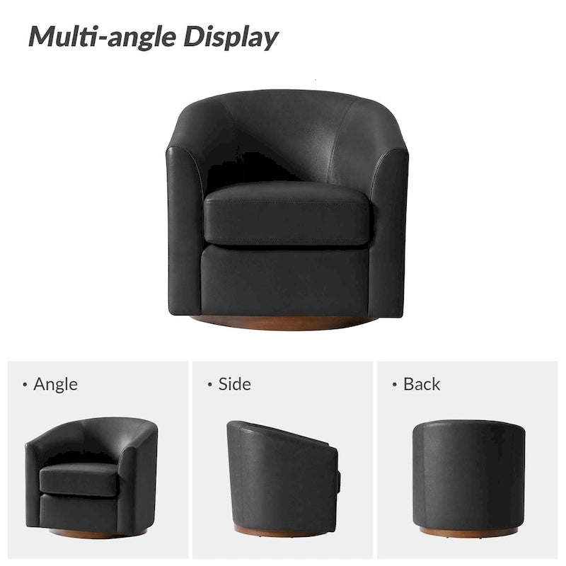 Althea Modern Genuine Leather Swivel Barrel Chair with Solid Wood Base By HULALA HOME