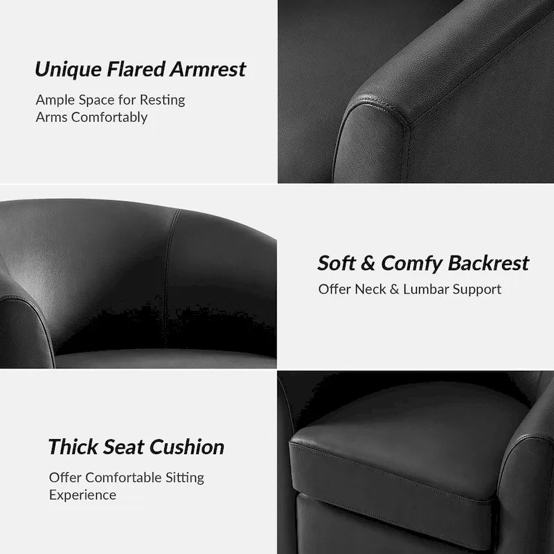 Althea Modern Genuine Leather Swivel Barrel Chair with Solid Wood Base By HULALA HOME