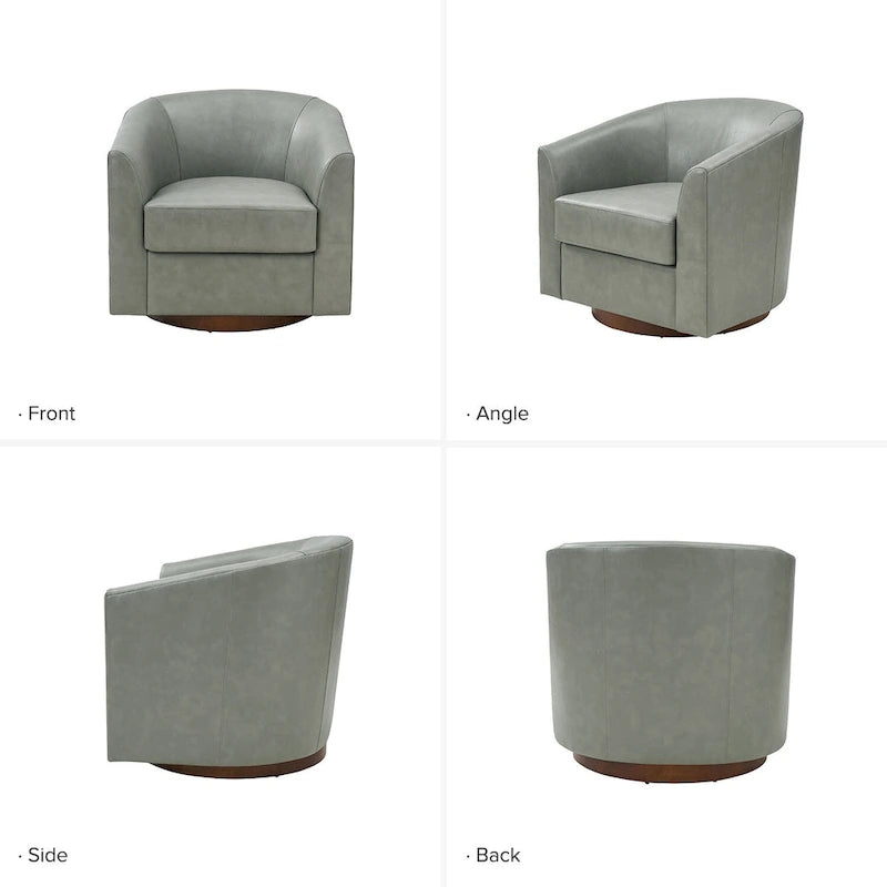 Althea Modern Genuine Leather Swivel Barrel Chair with Solid Wood Base By HULALA HOME