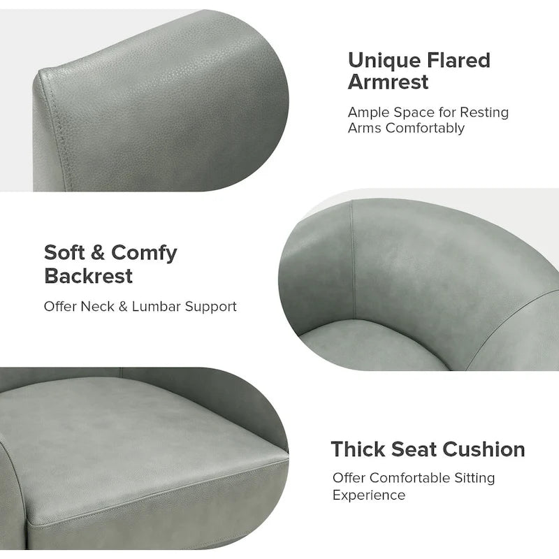 Althea Modern Genuine Leather Swivel Barrel Chair with Solid Wood Base By HULALA HOME