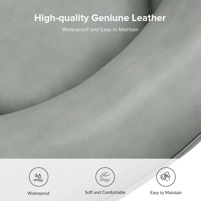 Althea Modern Genuine Leather Swivel Barrel Chair with Solid Wood Base By HULALA HOME