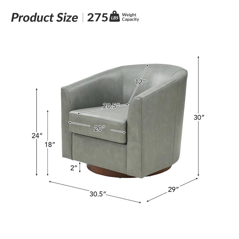 Althea Modern Genuine Leather Swivel Barrel Chair with Solid Wood Base By HULALA HOME