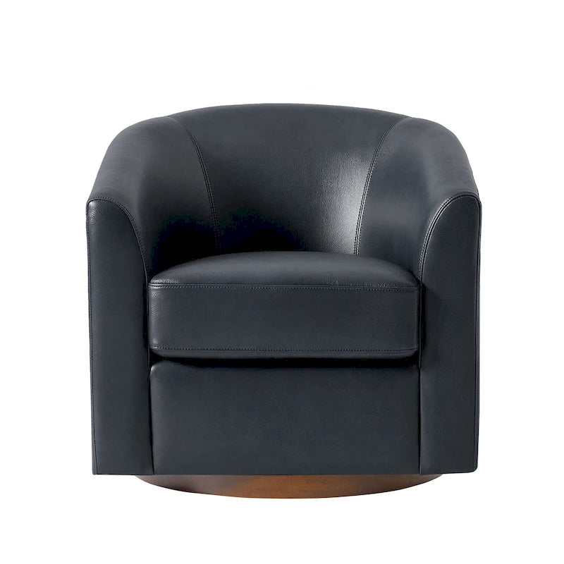 Althea Modern Genuine Leather Swivel Barrel Chair with Solid Wood Base By HULALA HOME