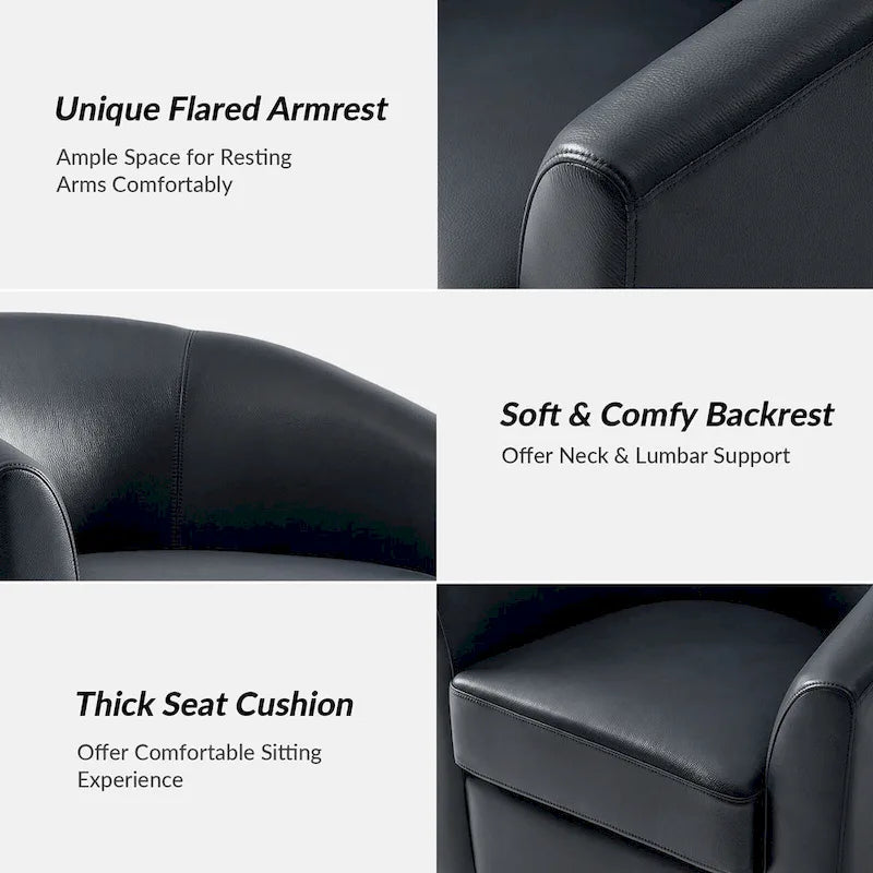 Althea Modern Genuine Leather Swivel Barrel Chair with Solid Wood Base By HULALA HOME