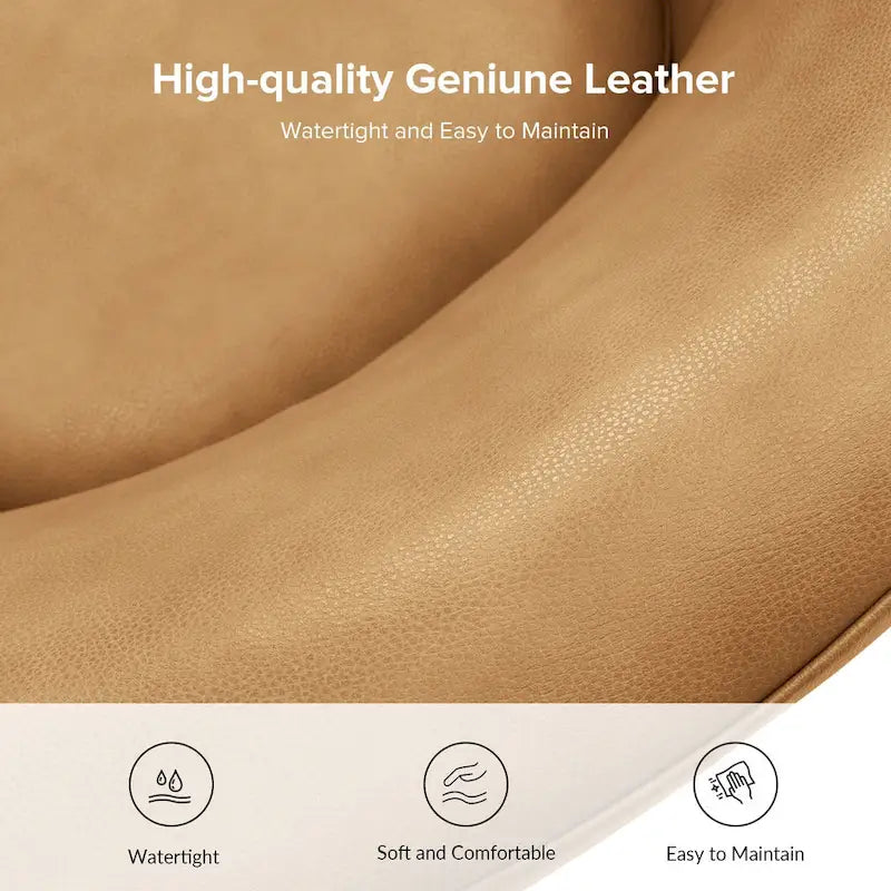 Althea Modern Genuine Leather Swivel Barrel Chair with Solid Wood Base By HULALA HOME