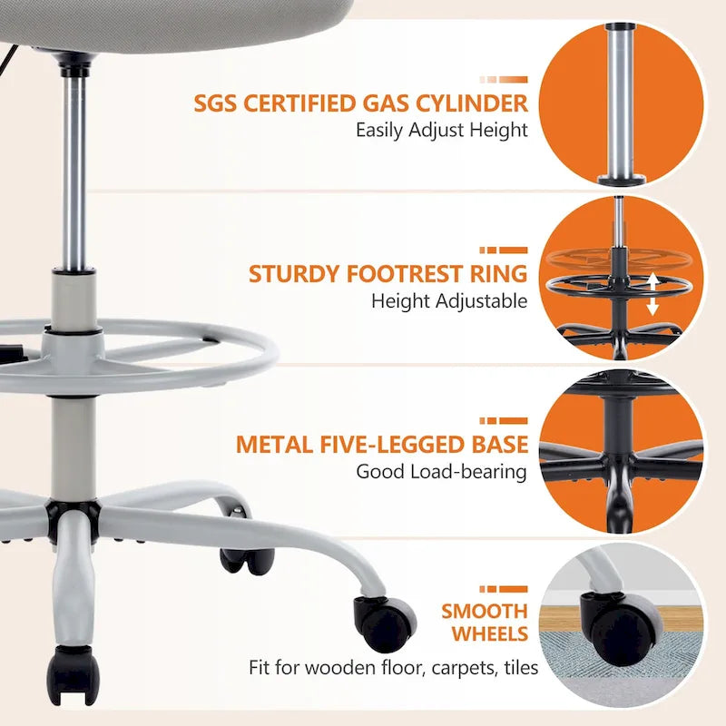 Drafting Tall Office Ergonomic High Desk Chair with Flip-up Armrests