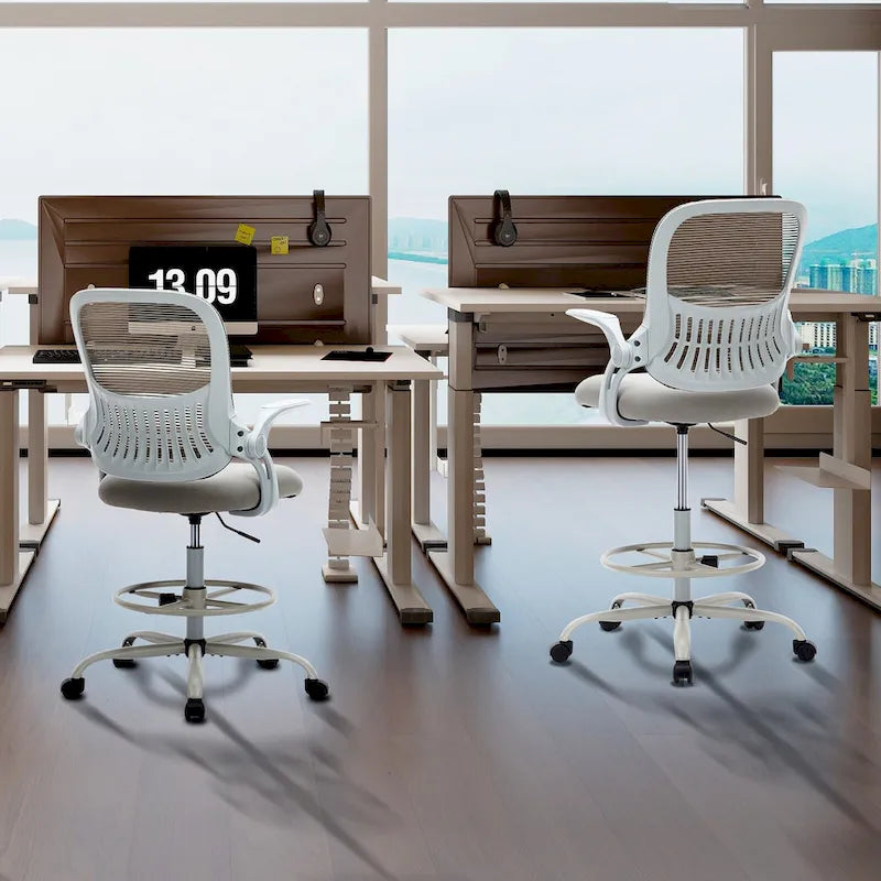 Drafting Tall Office Ergonomic High Desk Chair with Flip-up Armrests