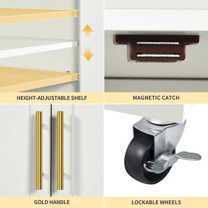 Moasis Rolling Kitchen Island Mobile Cart with Trash Can Storage Cabinet