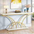 70.9 Inch Long Console Table Gold Sofa Table with White Faux Marble Tabletop for Entryway Living Room