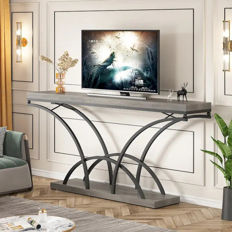 70.9 Inch Long Console Table Gold Sofa Table with White Faux Marble Tabletop for Entryway Living Room