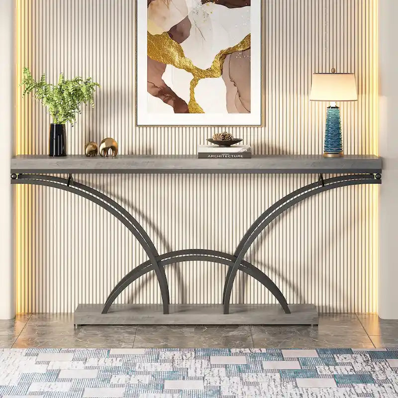 70.9 Inch Long Console Table Gold Sofa Table with White Faux Marble Tabletop for Entryway Living Room