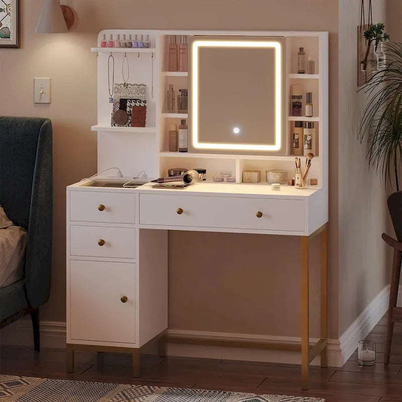 Vanity Desk with Unique Jewelry Hooks and Hidden Storage Space