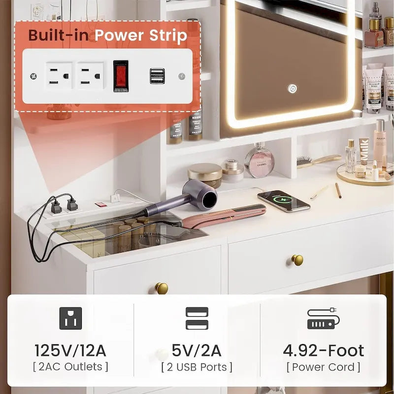 Vanity Desk with Unique Jewelry Hooks and Hidden Storage Space