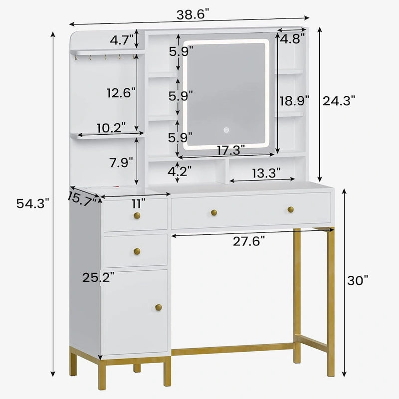Vanity Desk with Unique Jewelry Hooks and Hidden Storage Space