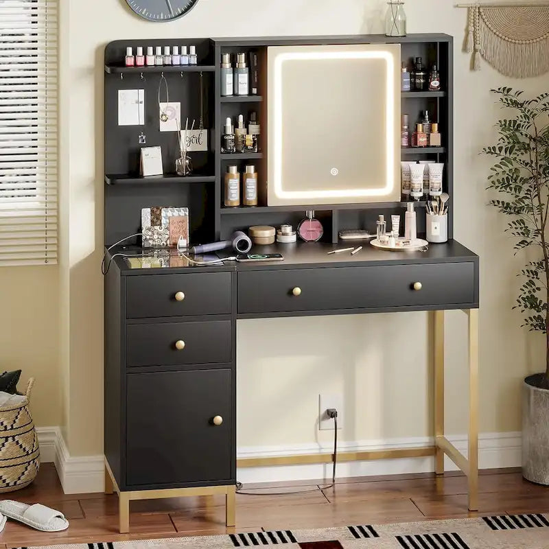 Vanity Desk with Unique Jewelry Hooks and Hidden Storage Space