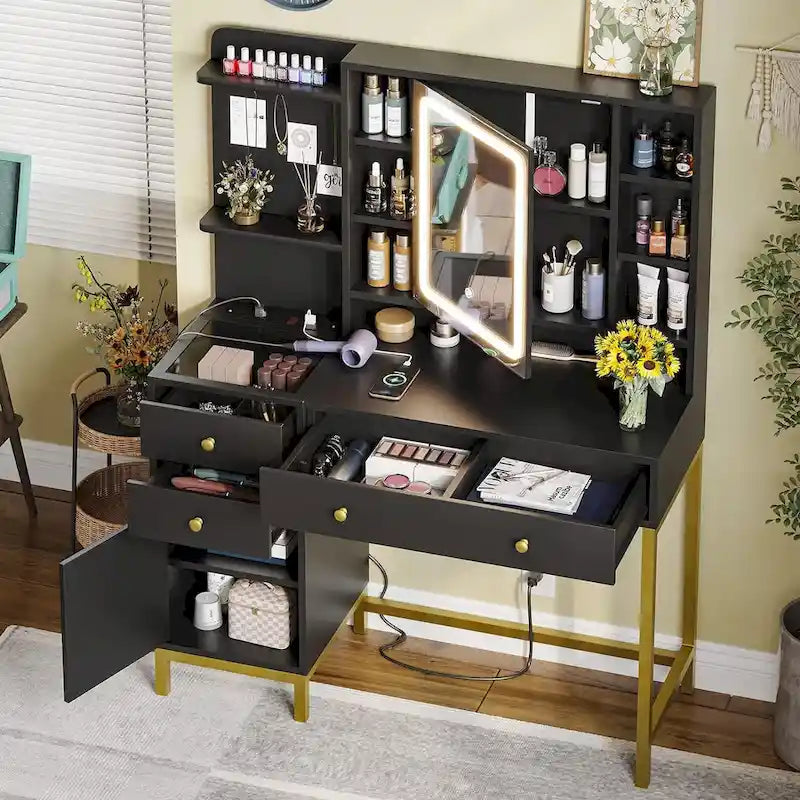 Vanity Desk with Unique Jewelry Hooks and Hidden Storage Space
