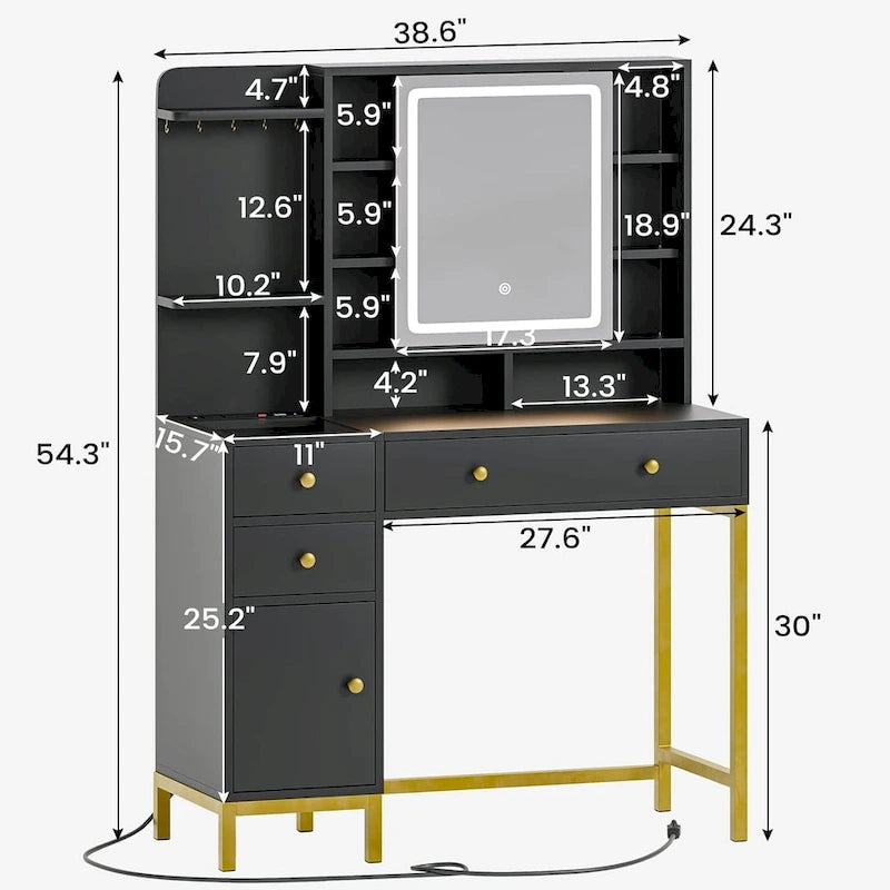 Vanity Desk with Unique Jewelry Hooks and Hidden Storage Space