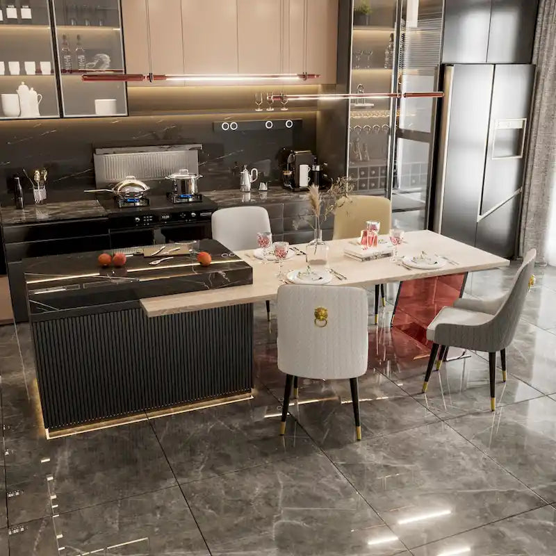 Modern PU Leather Set of 2 Dining Chairs with Metal Legs - 17 x17 x36