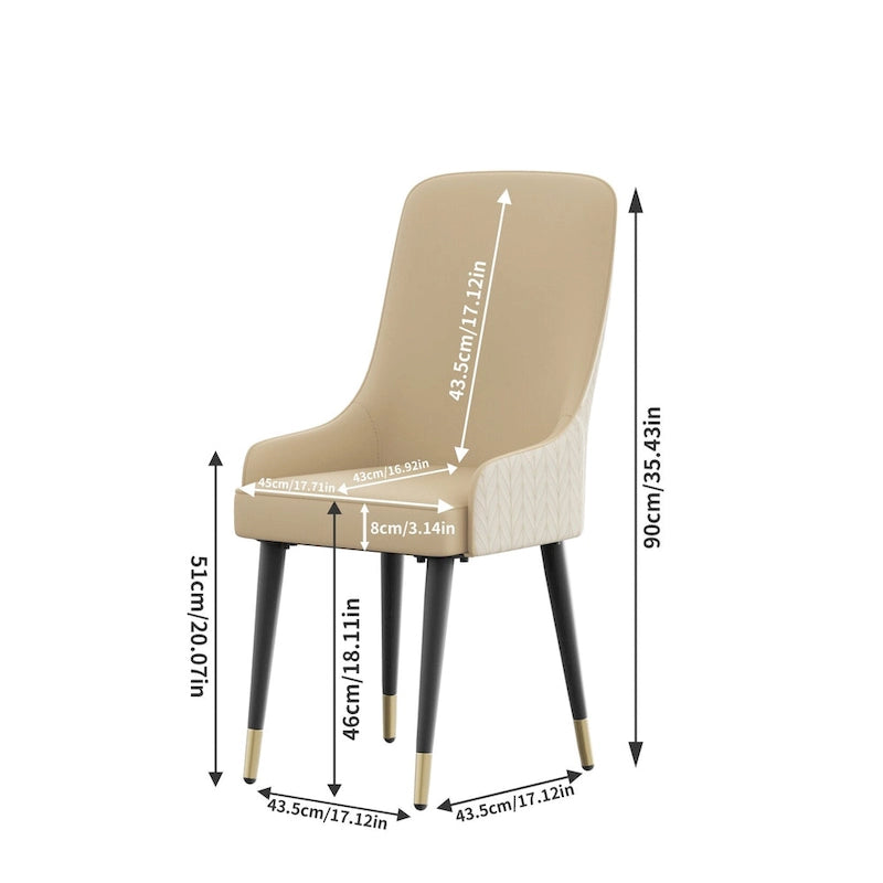 Modern PU Leather Set of 2 Dining Chairs with Metal Legs - 17 x17 x36