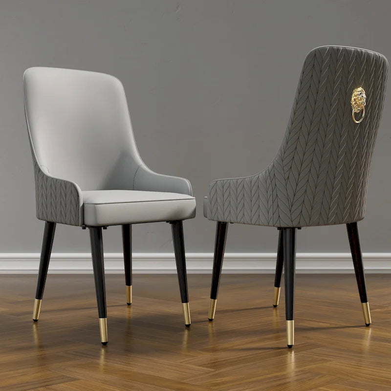 Modern PU Leather Set of 2 Dining Chairs with Metal Legs - 17 x17 x36